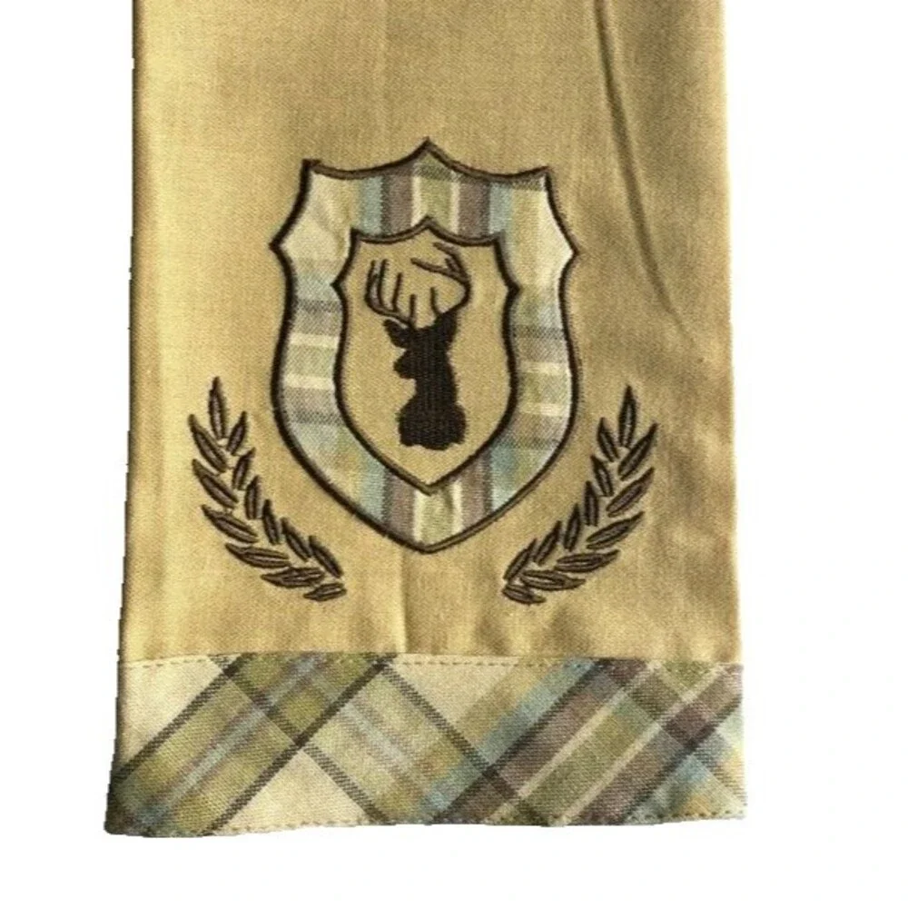 Park Designs Deer Embroidered Dish Towels Sack Cloth Cabin Rustic Lodge Set of 2